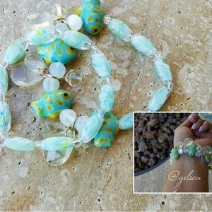 Moonstone glass bead tropical fish beach bracelet